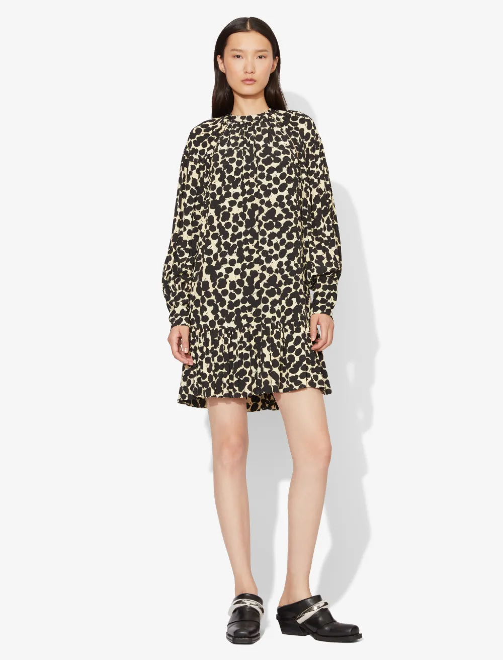 Image of Proenza Schouler Painted Dot Long Sleeve Dress yellow painted dot/black