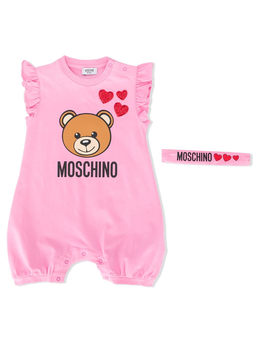 Moschino Babies' Teddy Logo Shortie Set In Pink