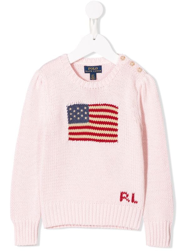 Shop pink Ralph Lauren Kids flag knit sweater with Express Delivery -  Farfetch