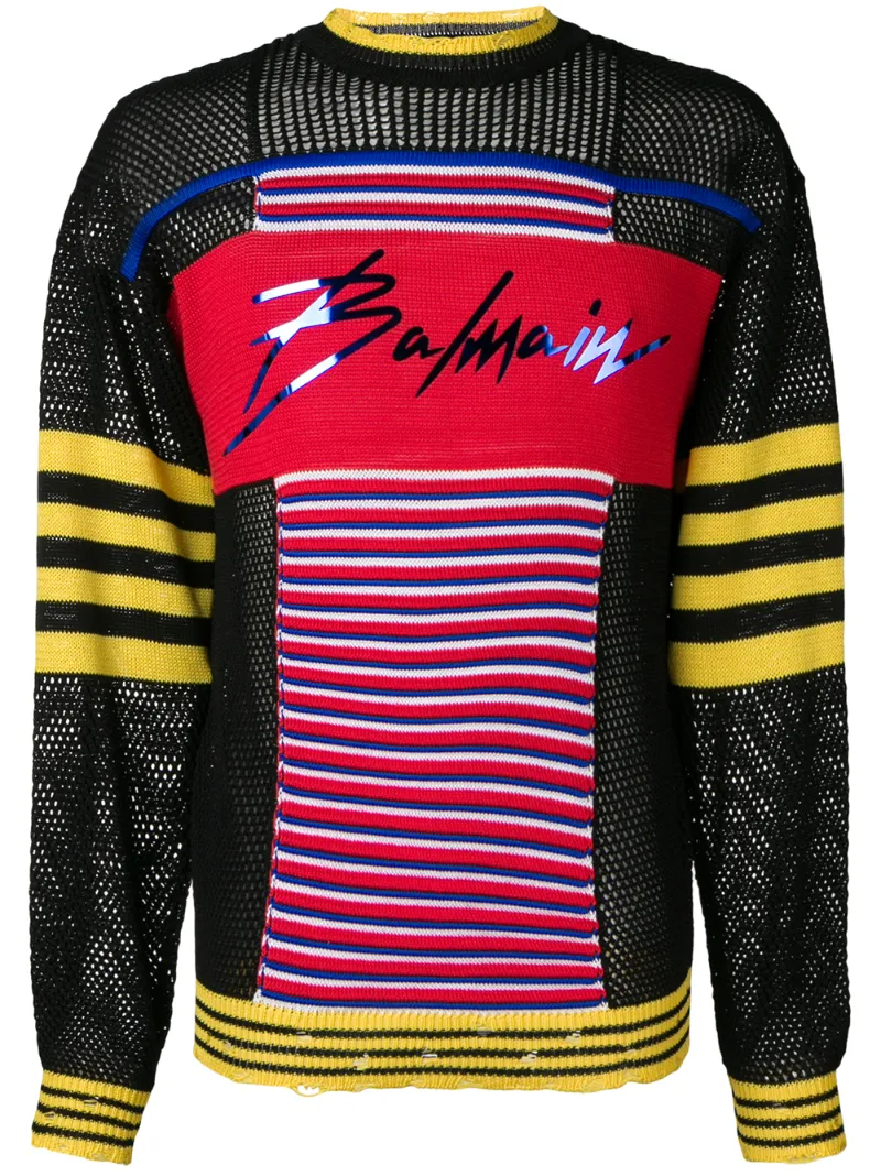 Balmain – mesh mix knitted sweatshirt – men – Cotton/Polyethylene – S – Black