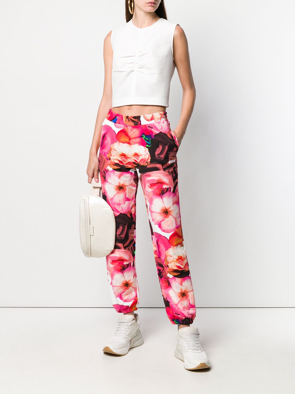 фото MSGM зауженные спортивные брюки с цветочным принтом