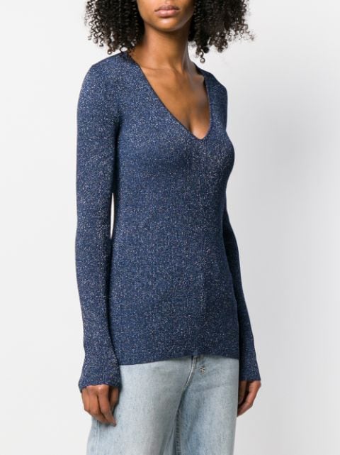 Shop blue Stella McCartney glitter v-neck sweater with Express Delivery ...