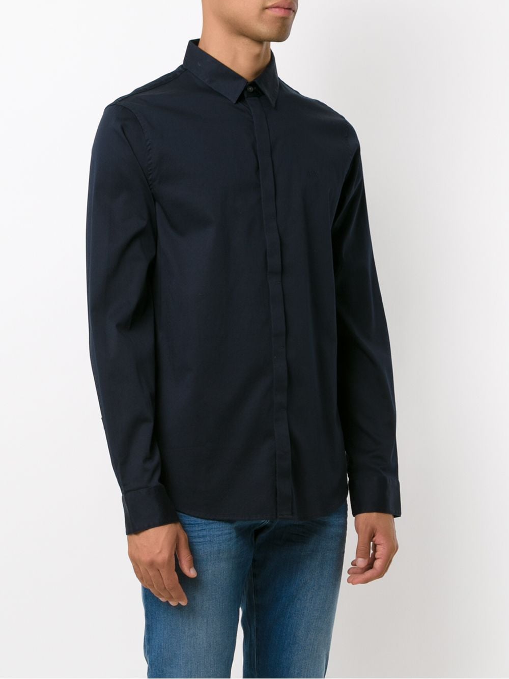 Shop Armani Exchange Concealed Front Shirt In Blue