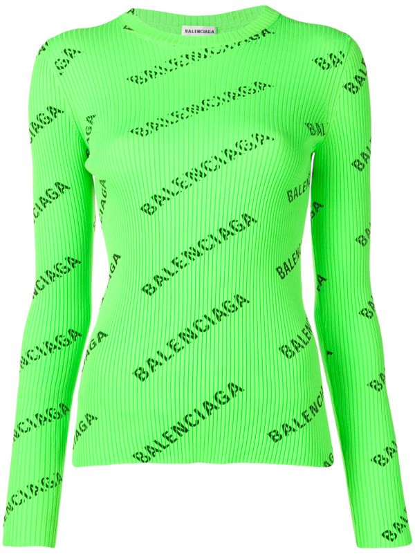 green Balenciaga allover logo sweater 