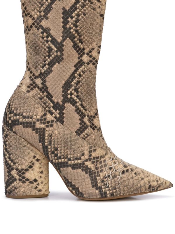 heeled snakeskin print boots