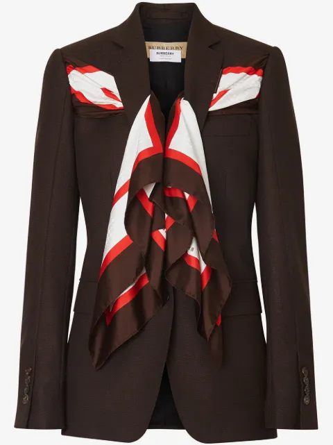 Burberry Silk Scarf Detail Wool Tailored Jacket