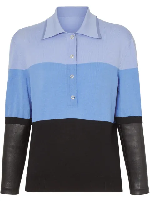 Burberry long-sleeve leather detail polo shirt