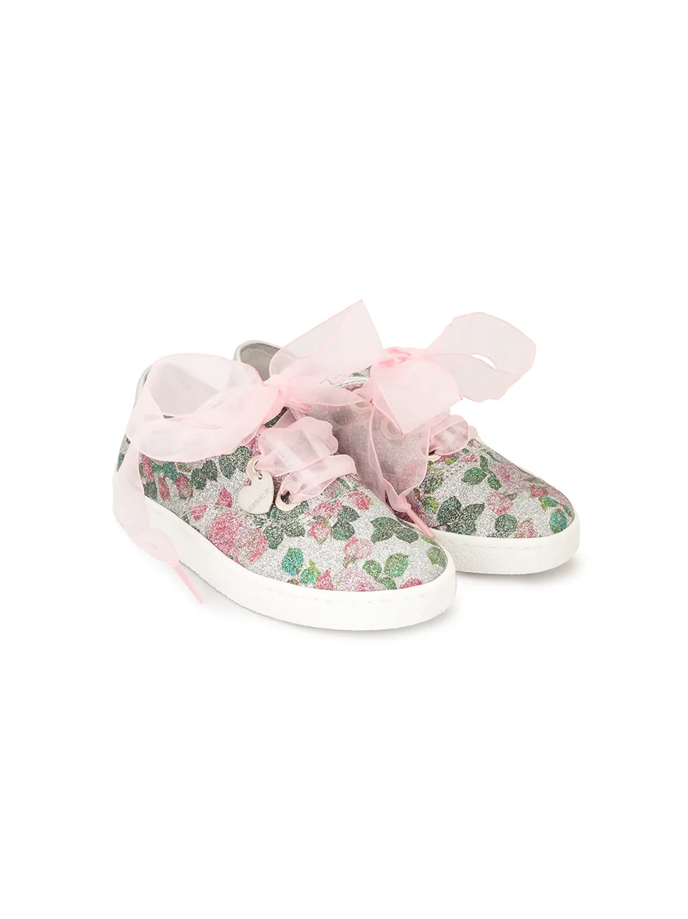 Monnalisa Kids' Floral Glitter Low Tops In Multicolour