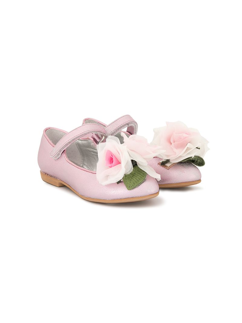 Monnalisa metallic floral appliqué pumps