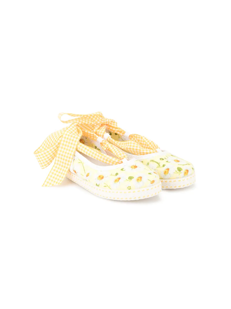 Monnalisa ribbon tie floral pumps