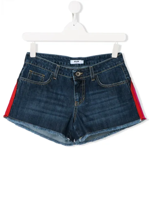 MSGM Kids TEEN logo stripe denim shorts