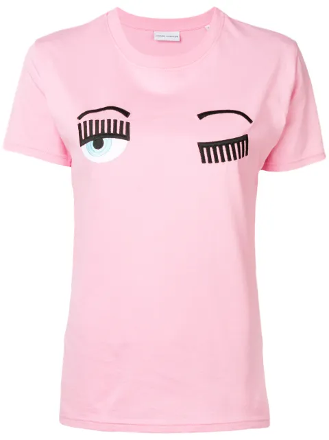 Click to view more detailed imagery on our partner's website Chiara Ferragni Flirting Logo Embroidered T-shirt In Pink