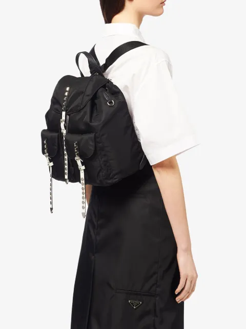 prada studded nylon backpack