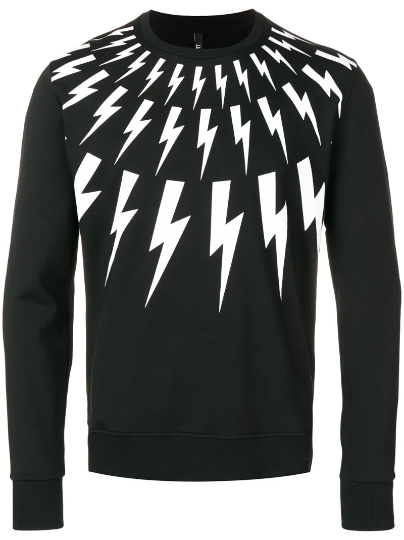 Neil Barrett – lightning bolt printed sweatshirt – men – Spandex/Elastane/Cotton/Modal – XXL, XL, M – Black