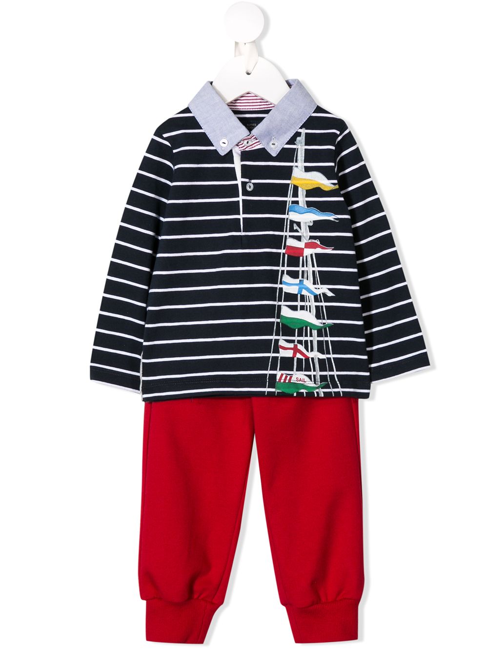 Lapin House Babies' Flag Embroidered Two-piece Set In 蓝色