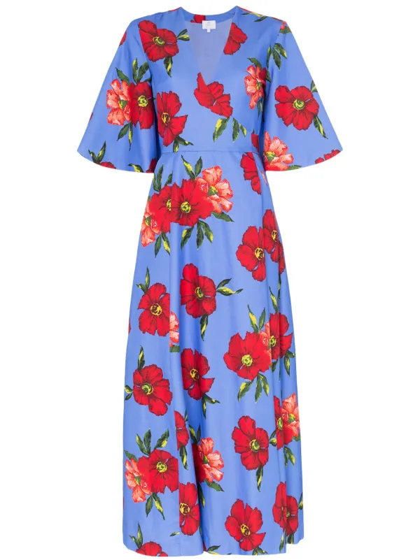 blue flower wrap dress