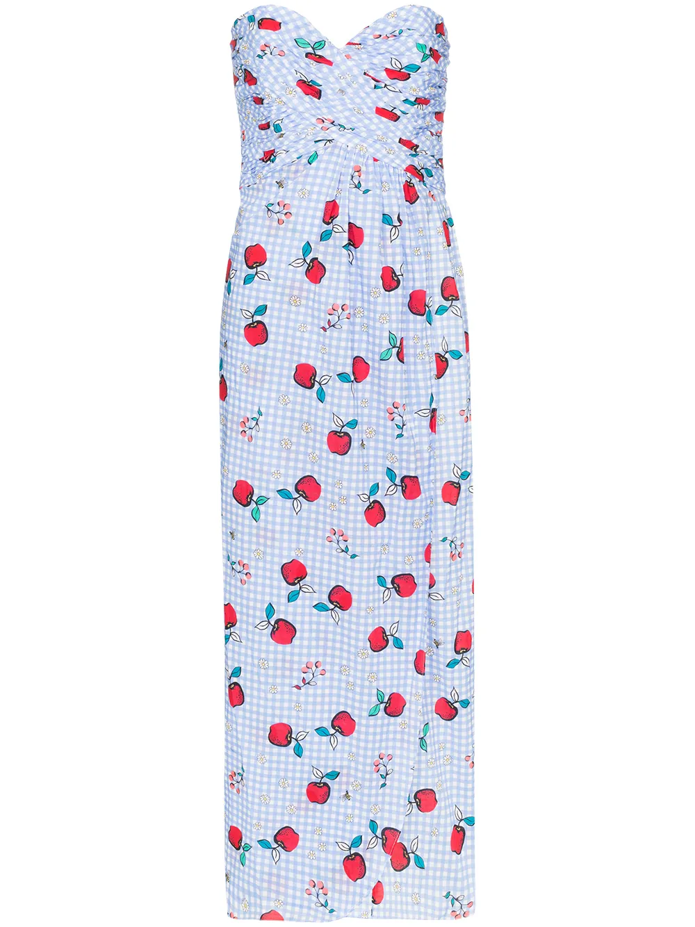 Rebecca De Ravenel Dresses REBECCA DE RAVENEL APPLE PRINT SWEETHEART-NECK DRESS - BLUE