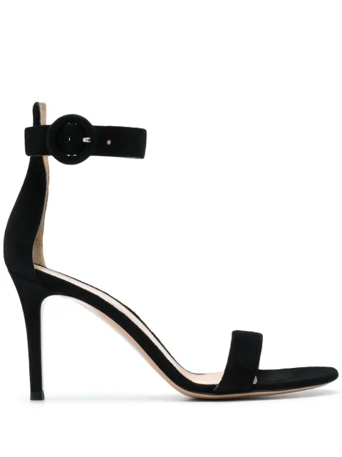 Click to view more detailed imagery on our partner's website Gianvito Rossi Black Suede Portofino 85 Sandals In Camoscio Black