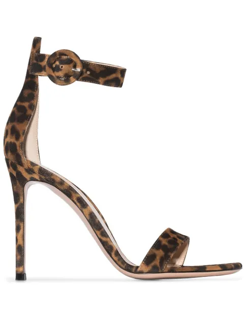Click to view more detailed imagery on our partner's website Gianvito Rossi 'portofino' Ankle Strap Leopard Print Suede Sandals In Almondleopardprint