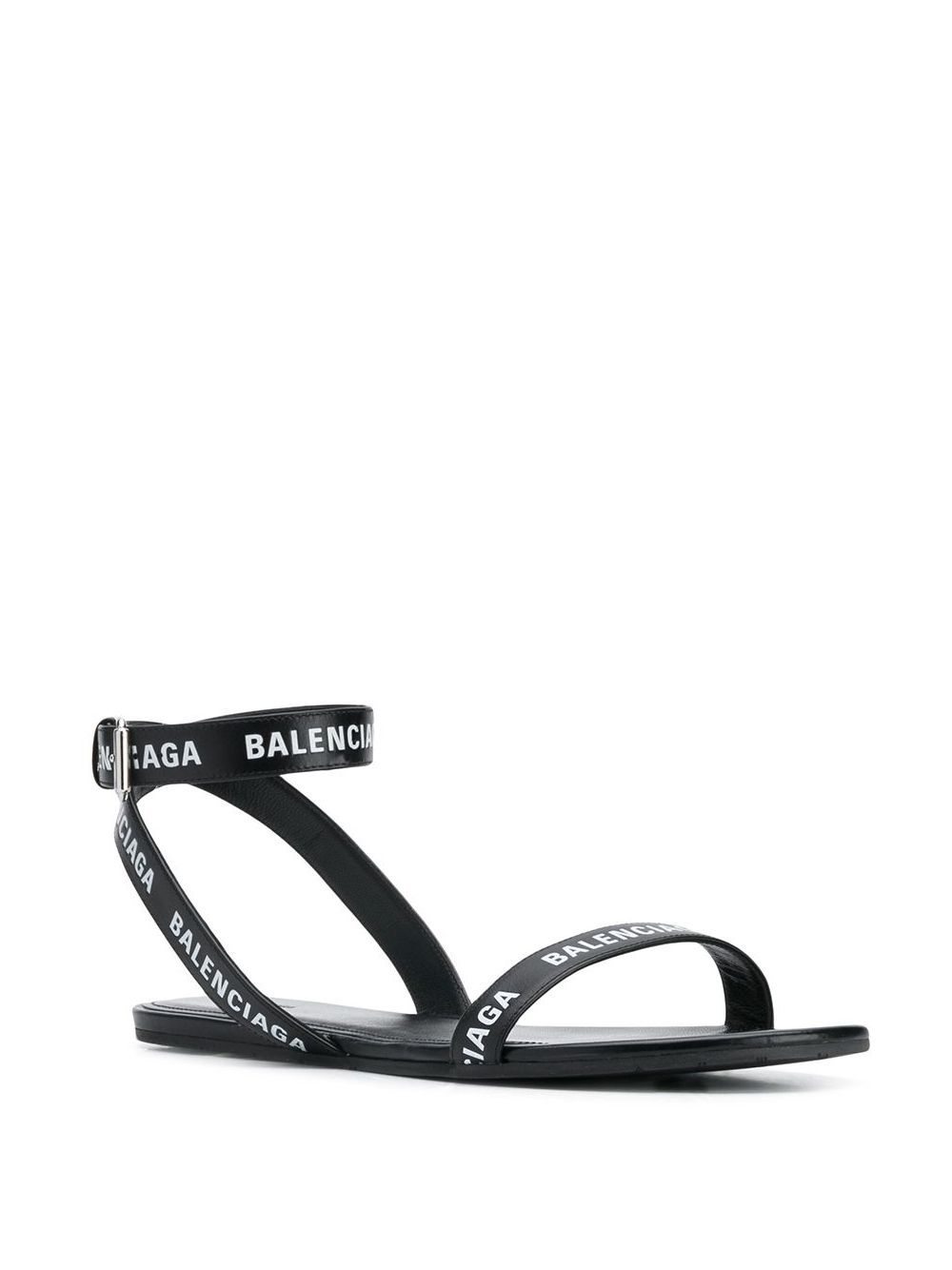 Balenciaga platte sandalen met logo - Zwart