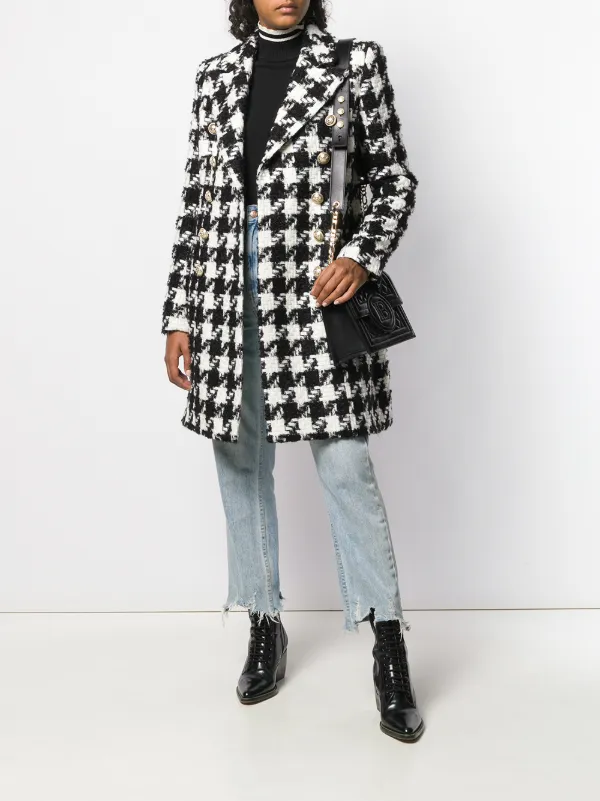 Balmain Houndstooth Double Breasted Coat Farfetch
