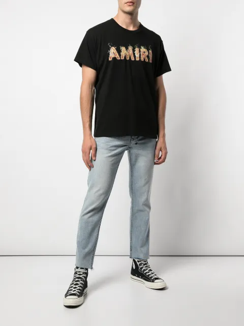 Shop black AMIRI flame logo T-shirt 