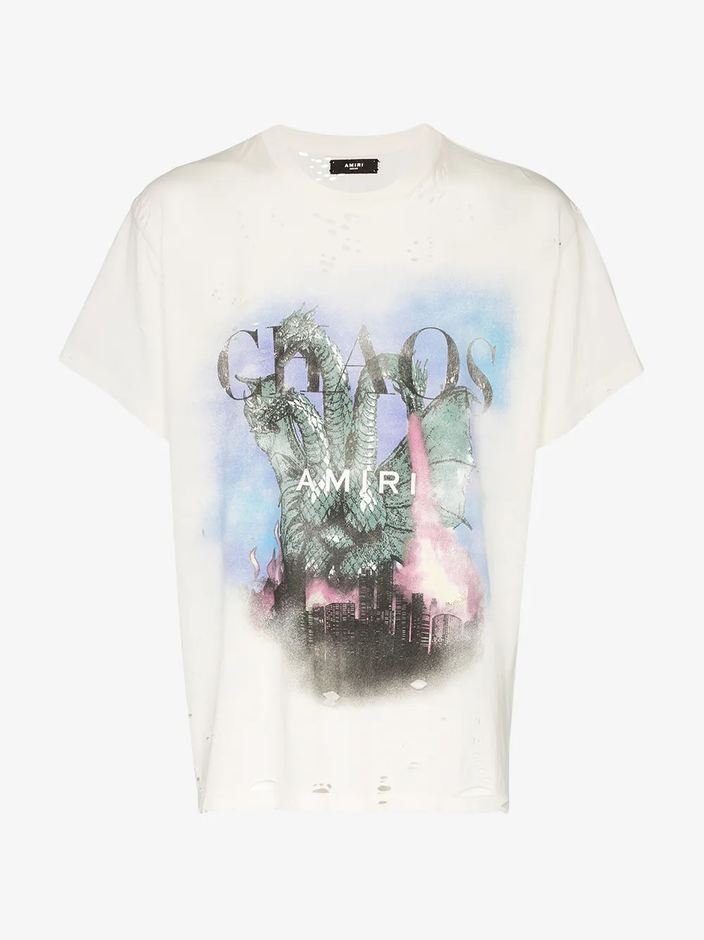 AMIRI AMIRI CHAOS LOGO PRINT DISTRESSED COTTON T-SHIRT