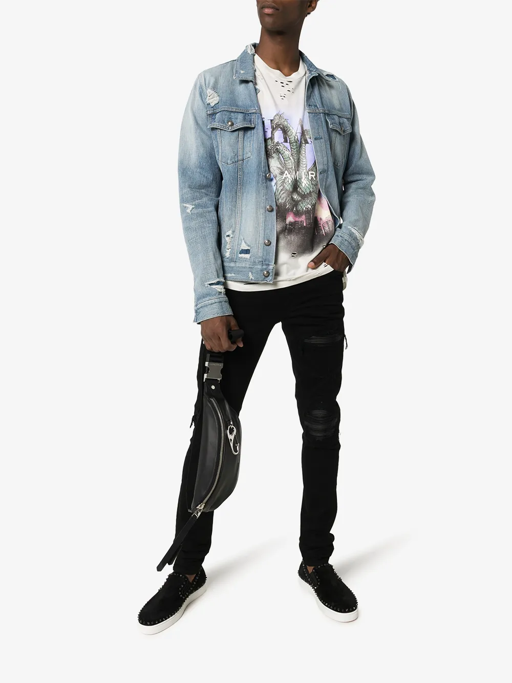 AMIRI AMIRI CHAOS LOGO PRINT DISTRESSED COTTON T-SHIRT