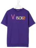 Versace Kids logo patch T-shirt - Purple