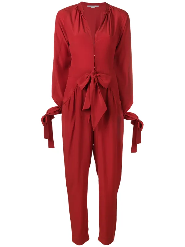 red tie waist jumpsuit