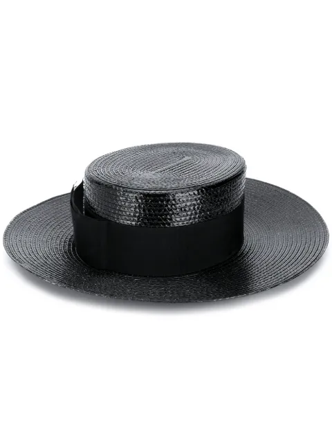 SAINT LAURENT SAINT LAURENT VARNISHED STRAW HAT - BLACK