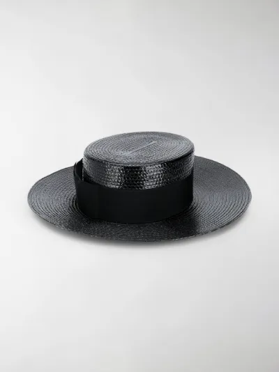 Saint Laurent small straw boater hat 