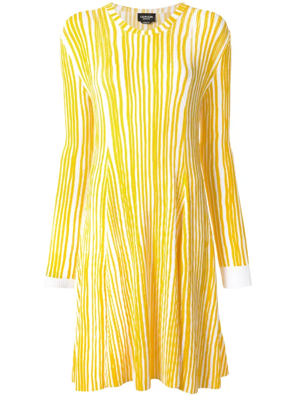 Calvin Klein Striped Pleated Dress Yellow FARFETCH ID