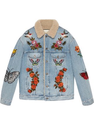 Gucci Embroidered Denim Jacket With Shearling - Farfetch