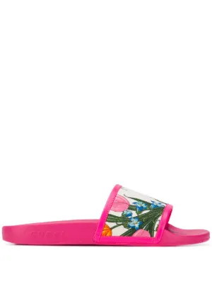 gucci pink flower slides