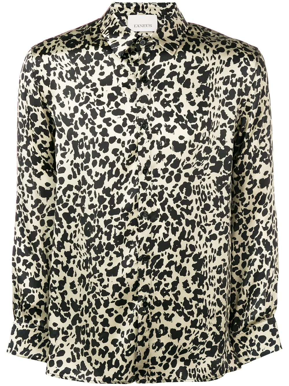 Laneus T-shirts LANEUS SATIN LEOPARD-PRINT SHIRT - GOLD