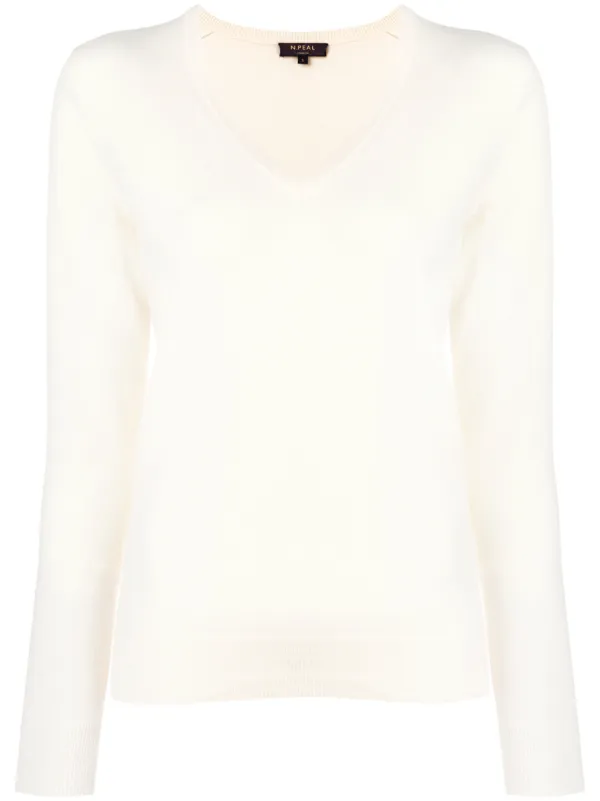 v neck jumper white