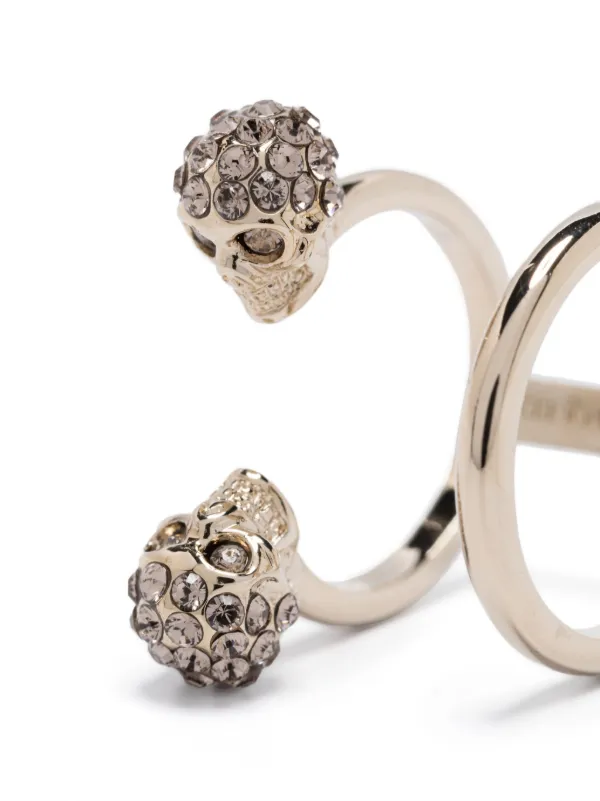 [ ALEXANDER MCQUEEN ] Twin skull double ring /スワロフスキー Women's Twin Skull Double Ring in Silver | Alexander McQueen US