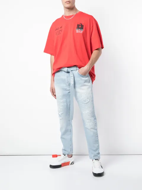 purple shirt cream pants