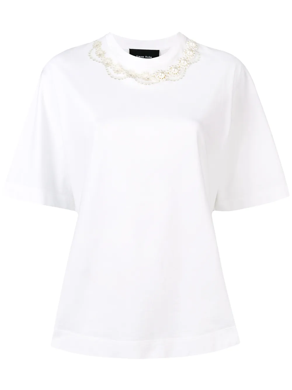 Simone Rocha T-shirts SIMONE ROCHA FAUX-PEARL EMBELLISHED T-SHIRT - WHITE