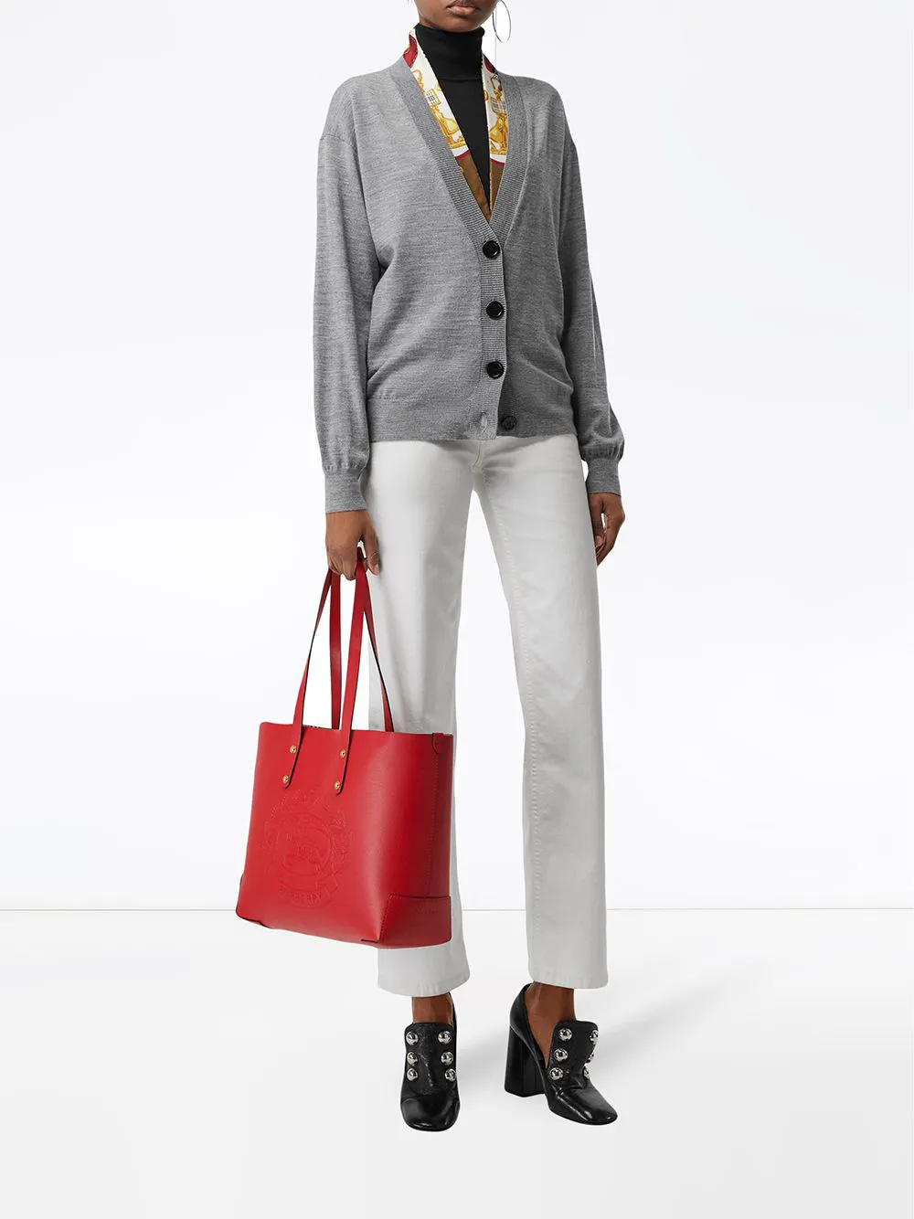 Burberry small embossed crest leather tote sales