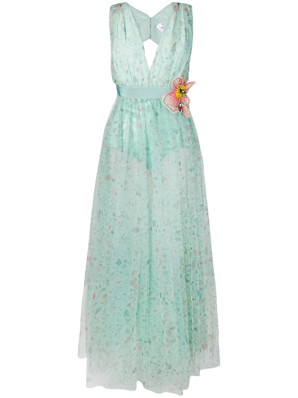 Elisabetta Franchi Dresses ELISABETTA FRANCHI SHEER V-NECK DRESS - GREEN