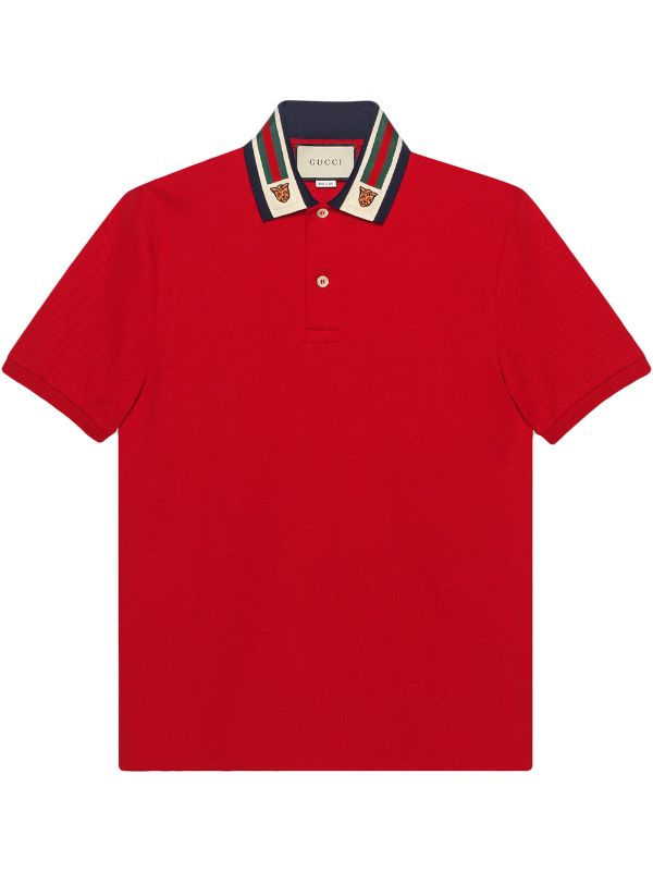 gucci cotton polo with web and feline head