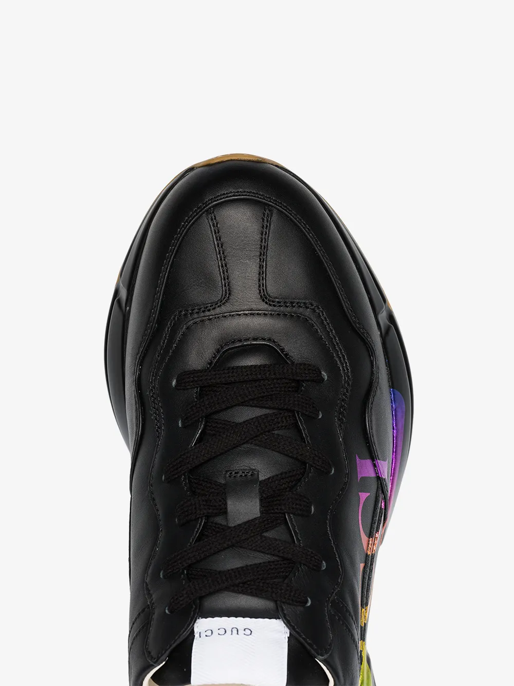 GUCCI GUCCI BLACK RHYTON LOGO PRINT LEATHER SNEAKERS,552851DRW0013713120