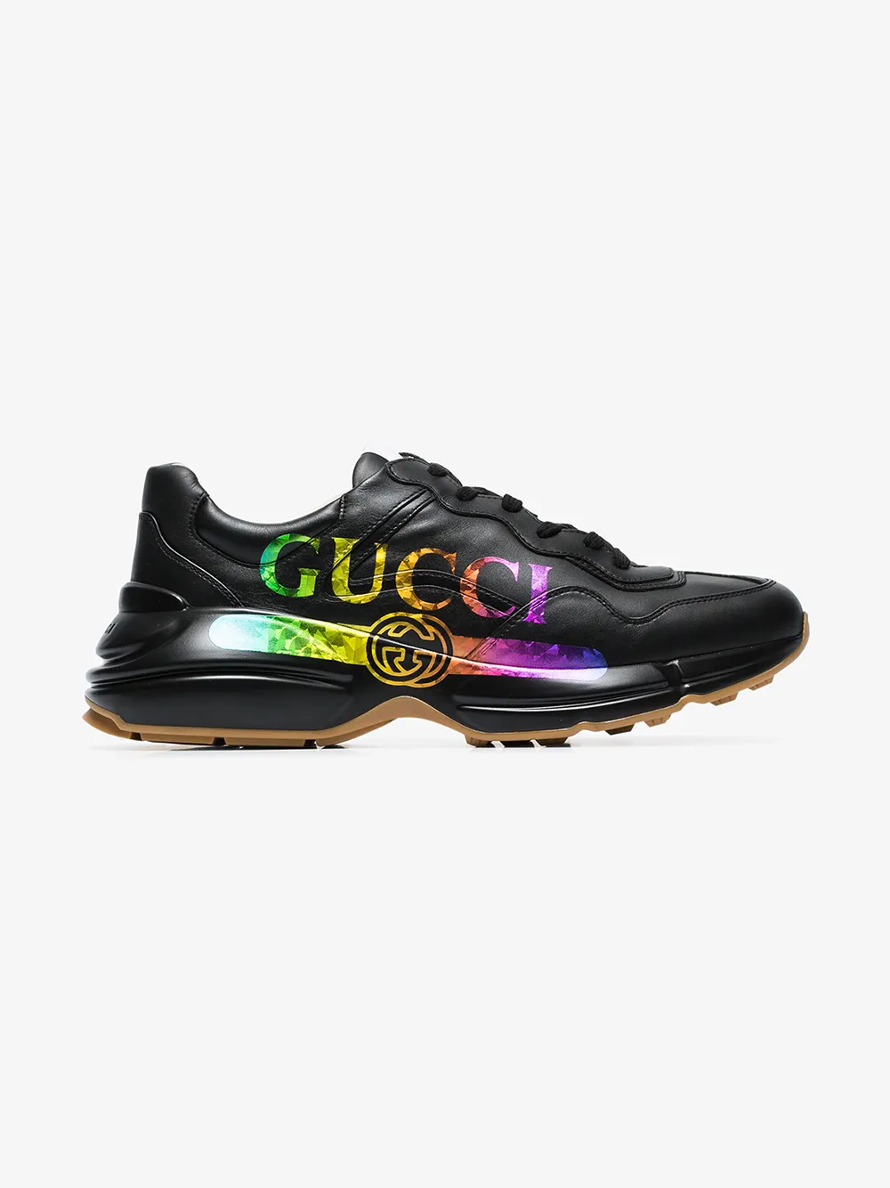 GUCCI GUCCI BLACK RHYTON LOGO PRINT LEATHER SNEAKERS,552851DRW0013713120