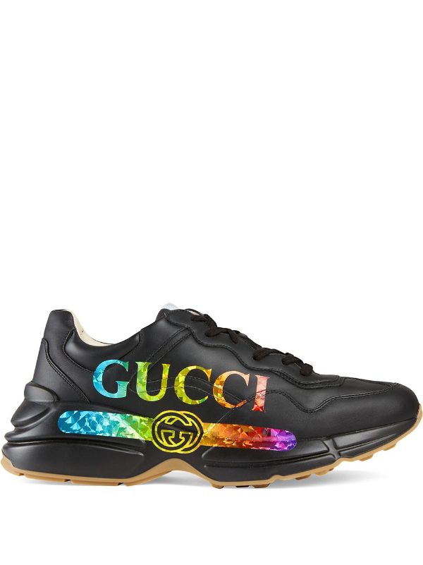 Shop black Gucci Rhyton leather sneaker 