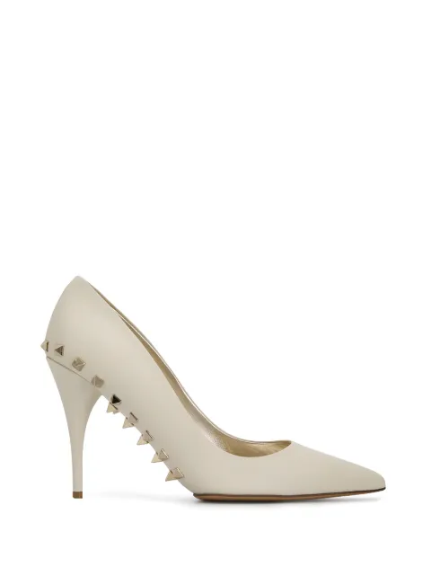 Click to view more detailed imagery on our partner's website Valentino Jaw-Studs Point-Toe Leather Pumps In White