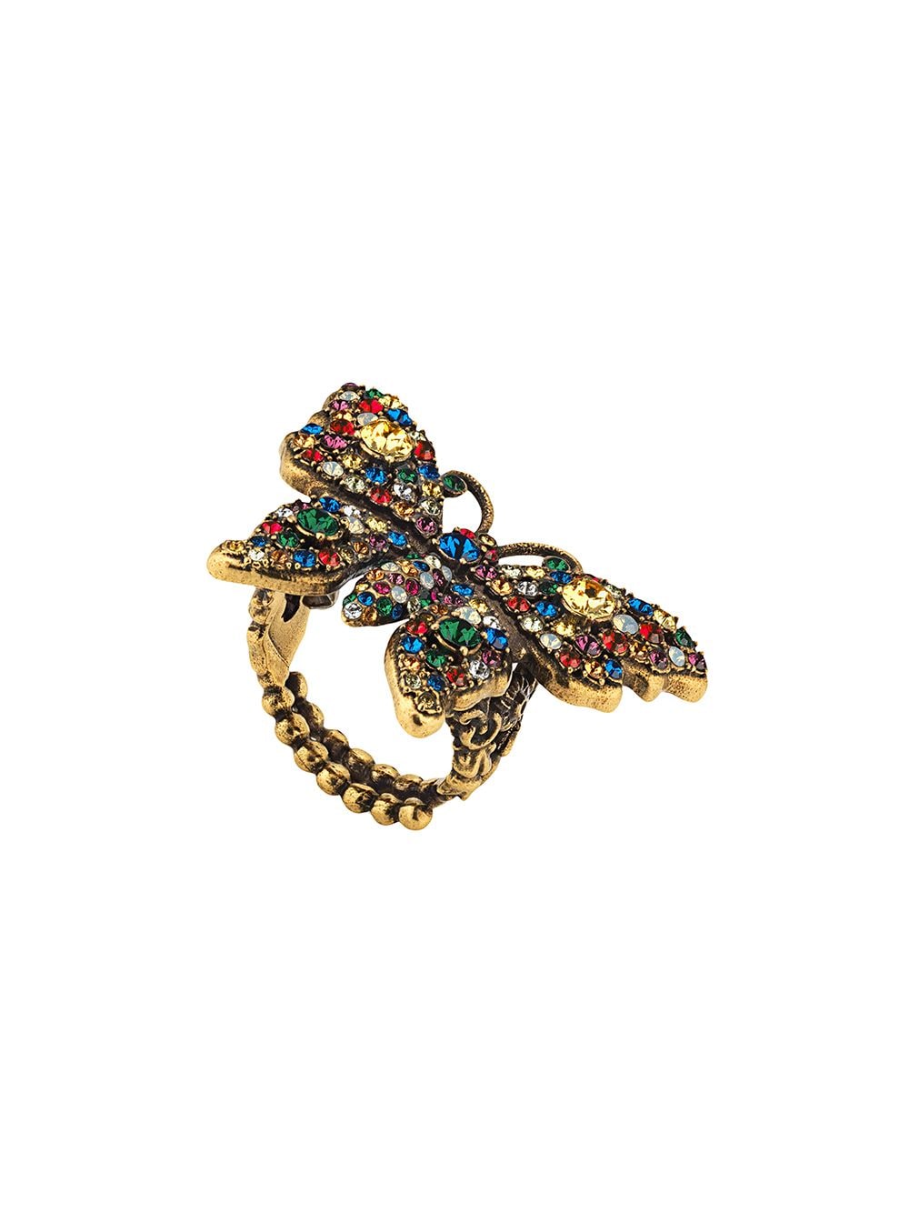 фото Gucci кольцо с декором в виде бабочки и кристаллами