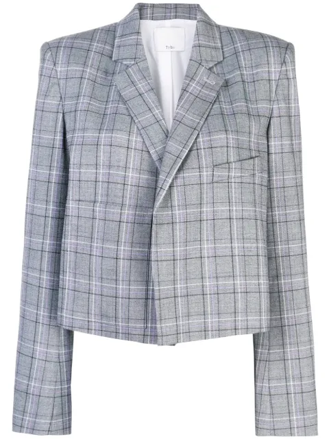 Click to view more detailed imagery on our partner's website Tibi James Menswear Check Button-front Cropped Blazer In Grey