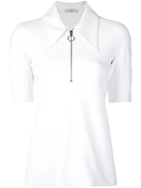 Click to view more detailed imagery on our partner's website Tibi Short Sleeve Crepe Zip-up Top In White White